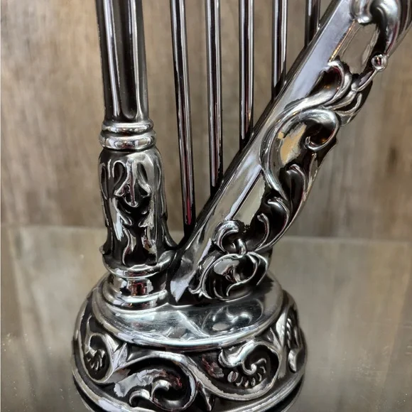 Vintage Beautiful Gothic Harp Candle Holder Silver Plate 11.5” - Picture 2 of 16